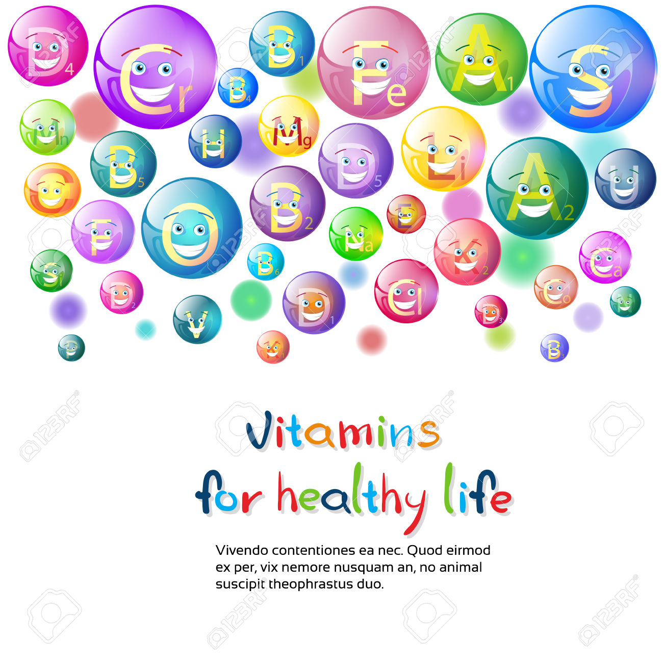Vitamins Nutrient Minerals Colorful Banner Healthy Life Nutrition.