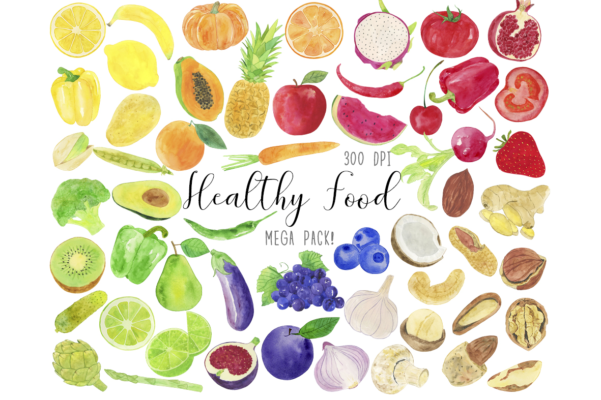 Watercolor Healthy Food Clipart, Vegetables Clipart.