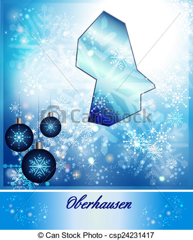 Clipart of Map of Oberhausen in Christmas Design in blue.