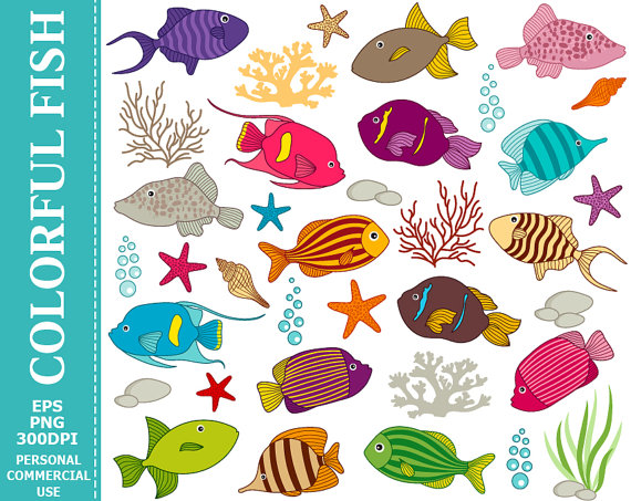 Digital Colourful Fish Clip Art.