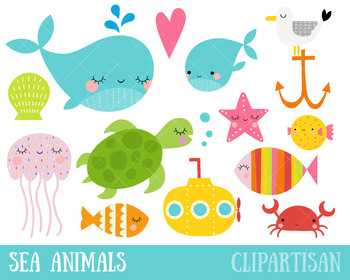 Sea Animals Clip Art, Ocean Creatures.