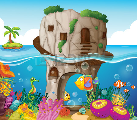 Illustration Of A Cave And Ocean View Royalty Free Cliparts.