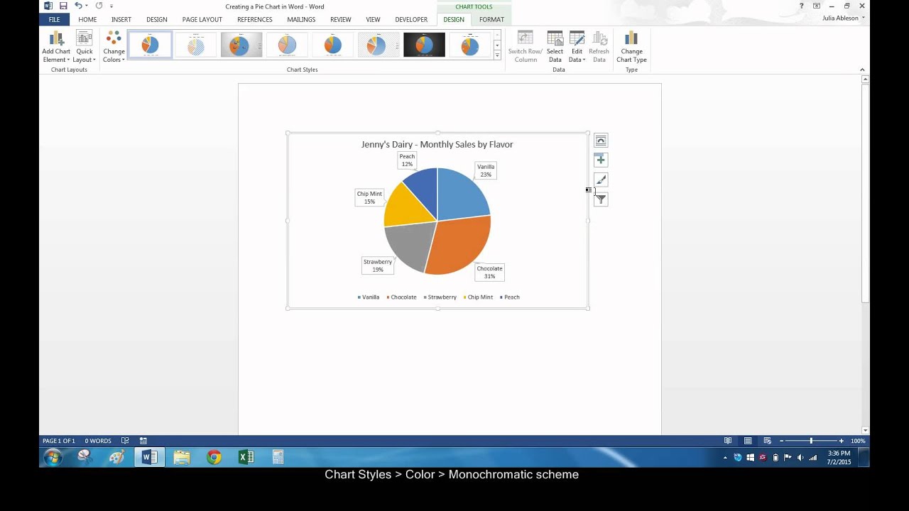 Creating a Pie Chart in Word.