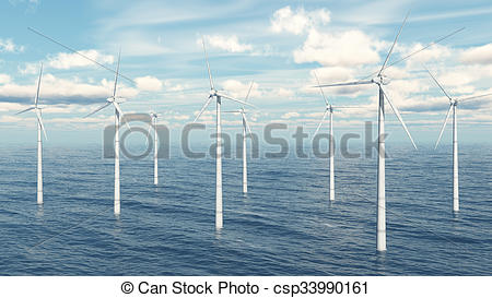 Stock Illustration of Offshore Wind Farm.