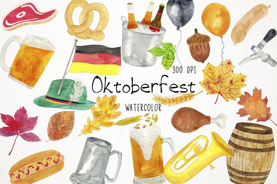 Watercolor Oktoberfest Clipart, Oktoberfest Clip Art, Beer.