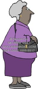 Clipart Illustration: Old Black Woman Holding Her Purse.