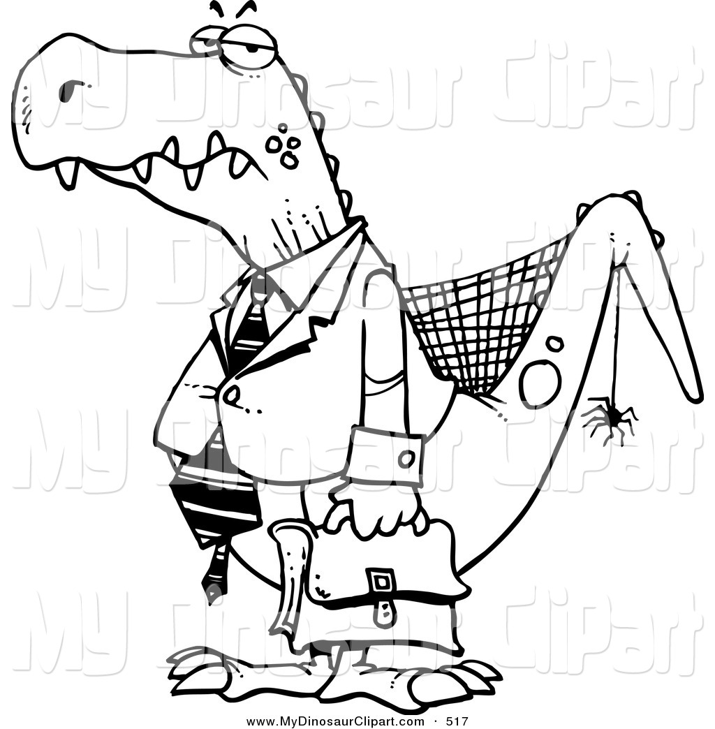 Clipart of a Coloring Page of an Old Business Dinosaur by Ron.