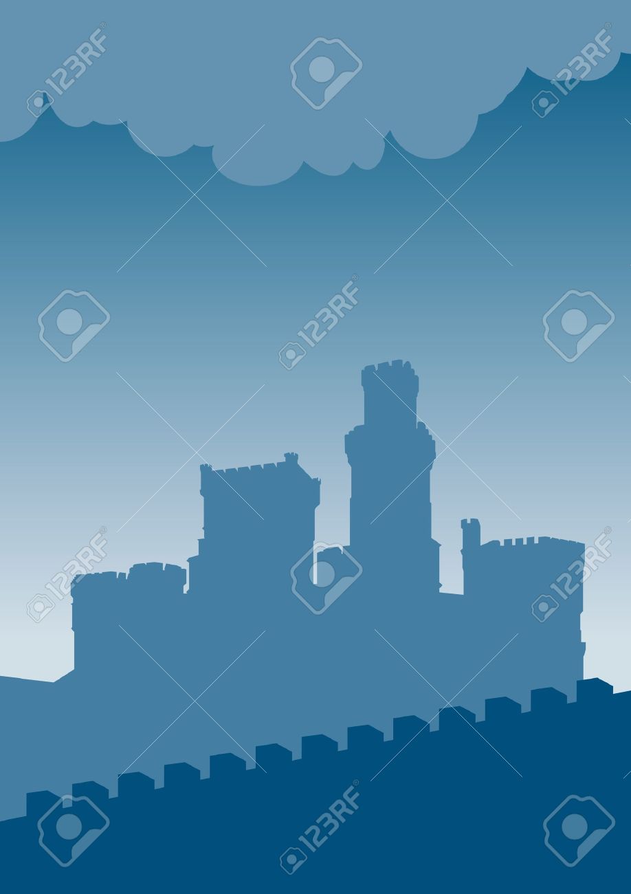 Castle on rock silhouette clipart.