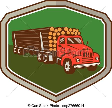 Vector Clip Art of Truck Vintage Logging Shield Retro.