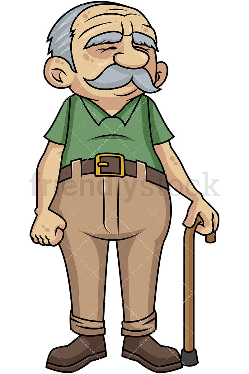 Loveable Old Man With Walking Stick.