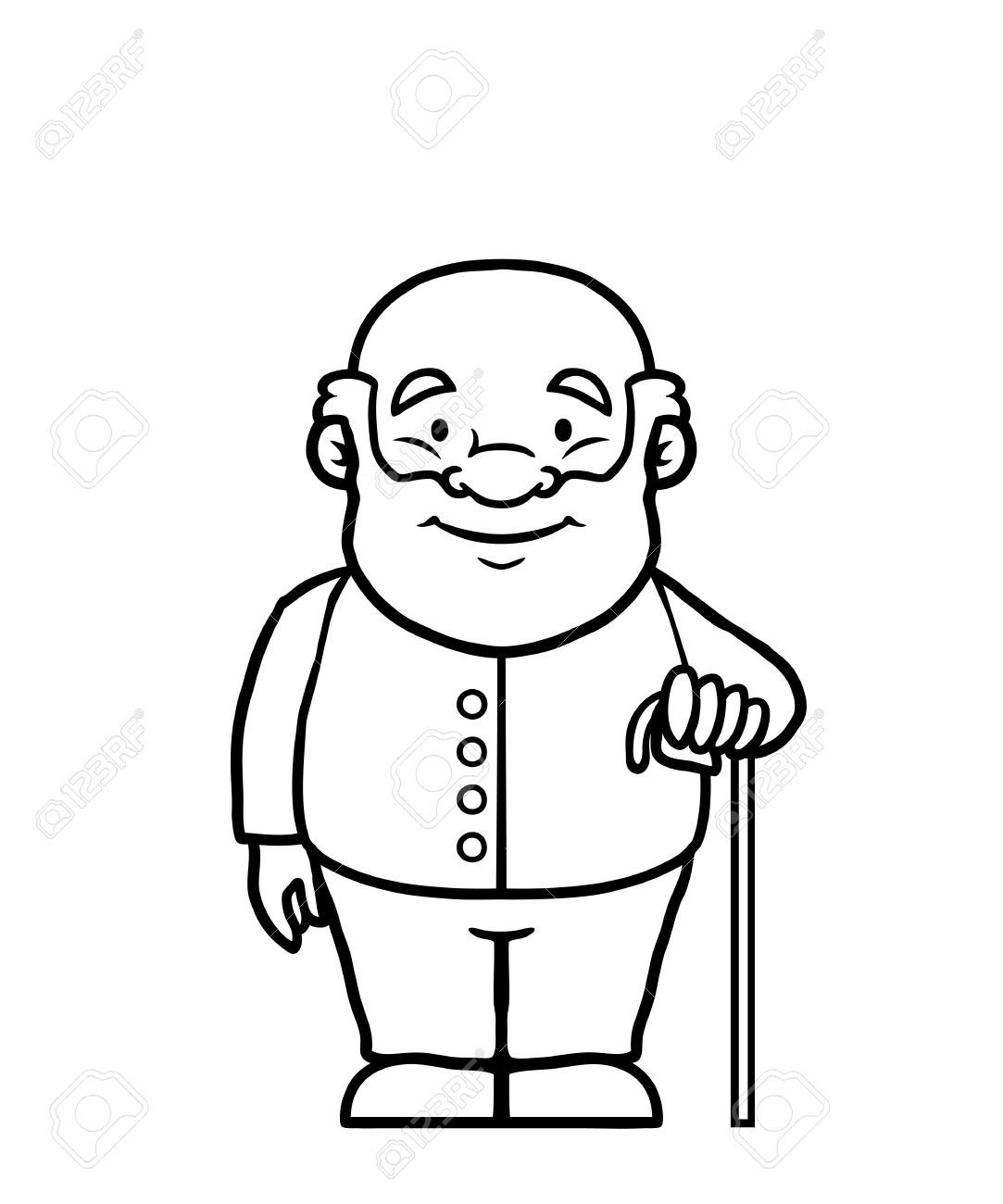 Black and white old man holding a cane » Clipart Portal.