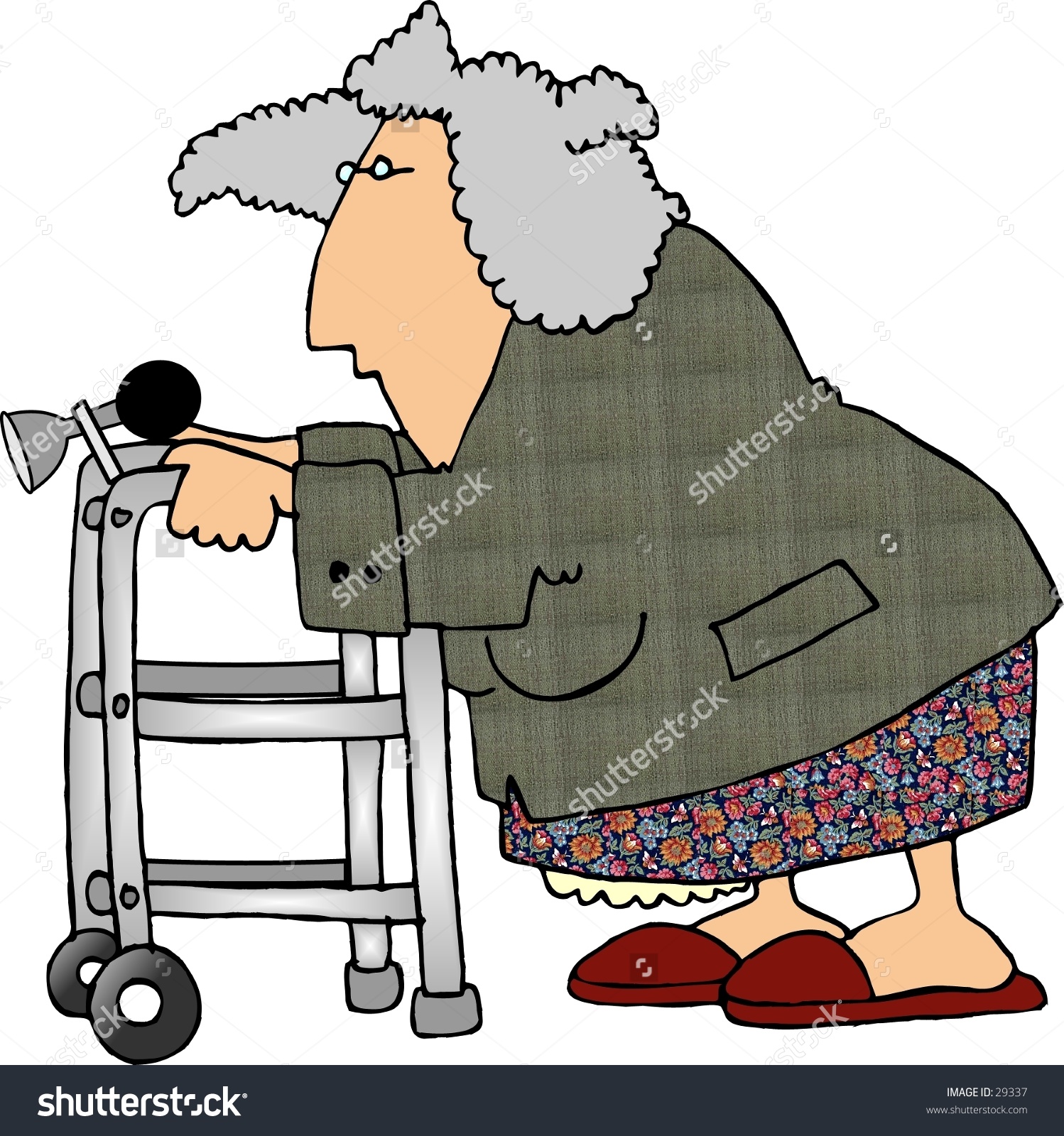 Old Lady With Walker Cartoon
