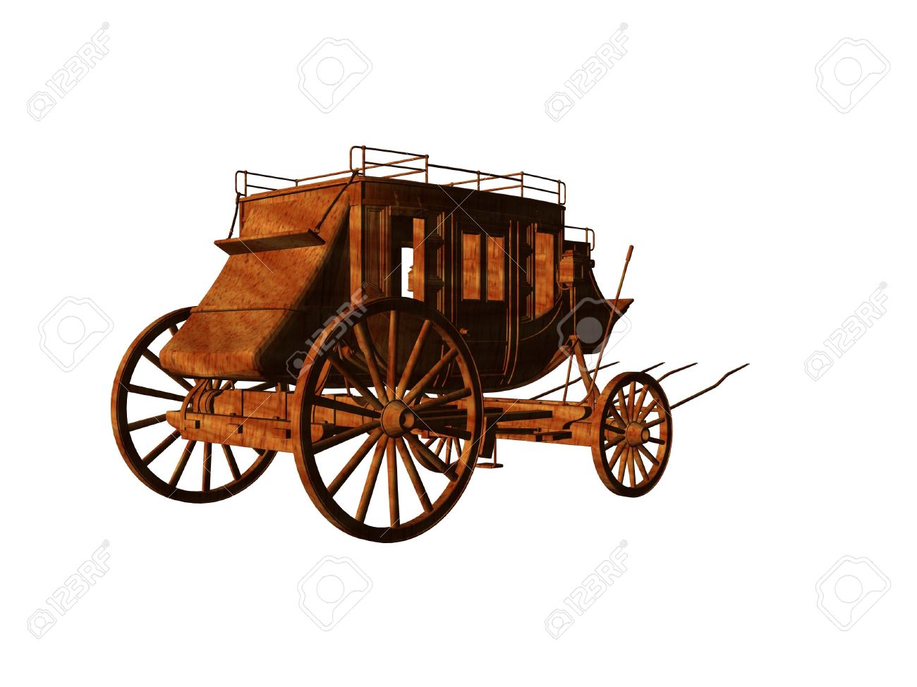 Isolated 3d Illustration Of An Old West Stagecoach Stock Photo.