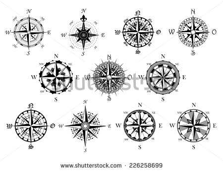 Old Time Map Compass Clipart.