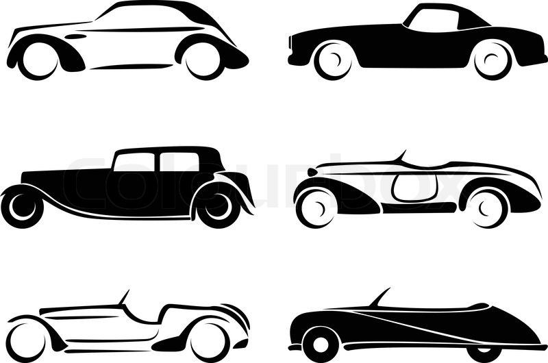 Old cars silhouettes set vector.