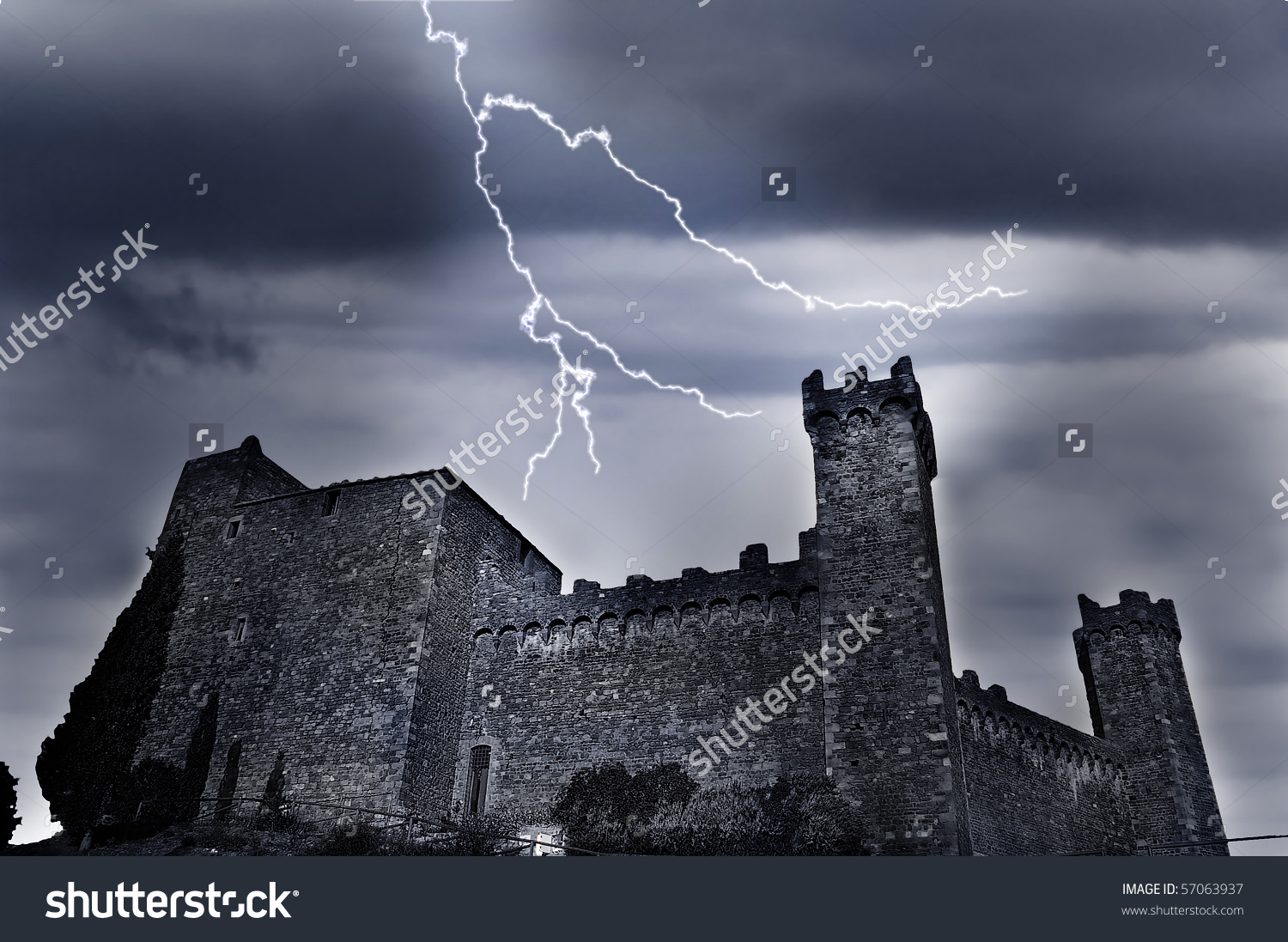 Old Castle Dark Ominous Clouds Lightning Stock Photo 57063937.