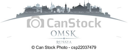 Vectors Illustration of Omsk Russia city skyline silhouette white.
