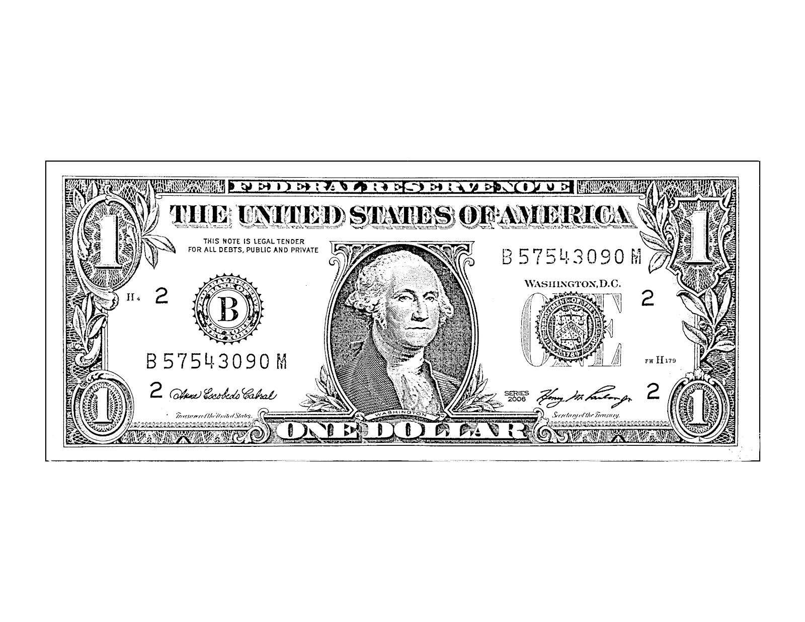  One Dollar Bill Printable 