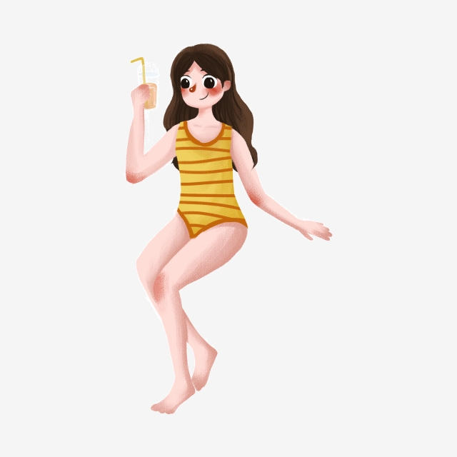 A Girl Holding A Drink, Girls, Drinks, Swimsuits PNG.