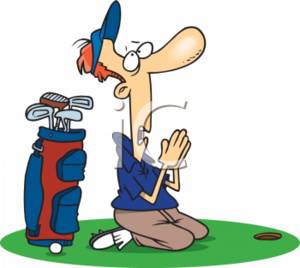 Clipart Illustration of a Cartoon Man Praying For a Hole.