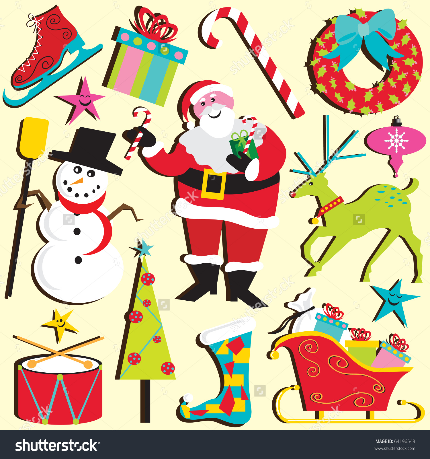 Cute Selection Of Christmas Clipart Elements And Icons. Stock.