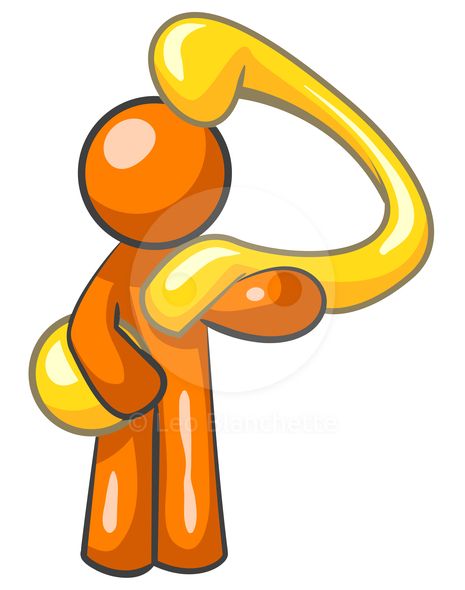 ClipArt Illustration of Gold Question Mark Held by Orange.