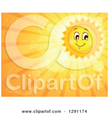 Clipart of a Happy Summer Sun Character Shining in an Orange Sky.