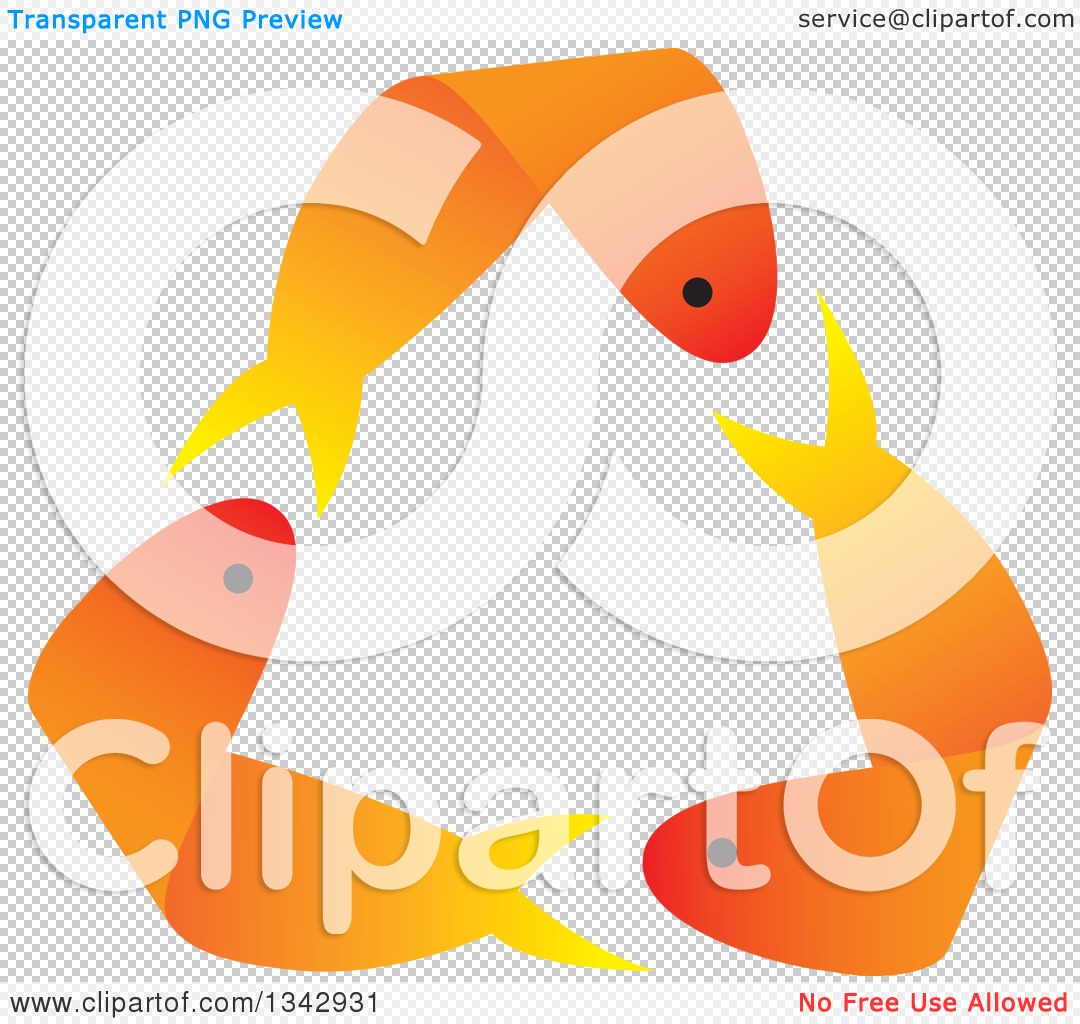 Clipart of Recycle Arrows Formed by Three Orange Gold Fish.