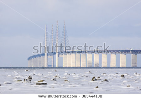 Bridge Oresundsbron Between Denmark Sweden Recording Stock Photo.