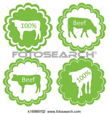 Clipart of Farm animals market ecology organic beef meat label.