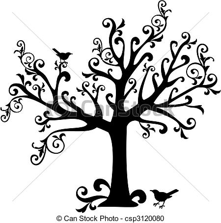 Vector Clipart of tree with swirls.