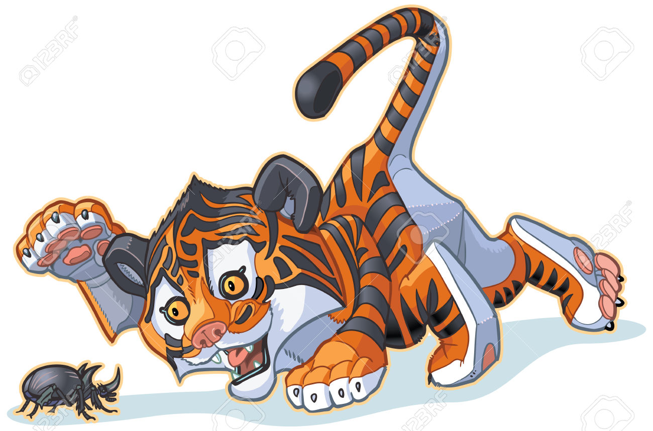 Vector Cartoon Clip Art Illusztráció Egy Aranyos Tiger Cub Játék.