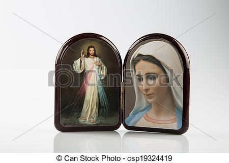 Stock Photography of Merciful Jesus and Our Lady of Medjugorje.