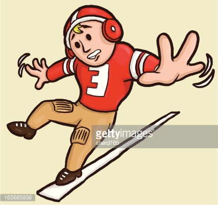 Vintage Football Player Falling Out Of Bounds Vector Art.