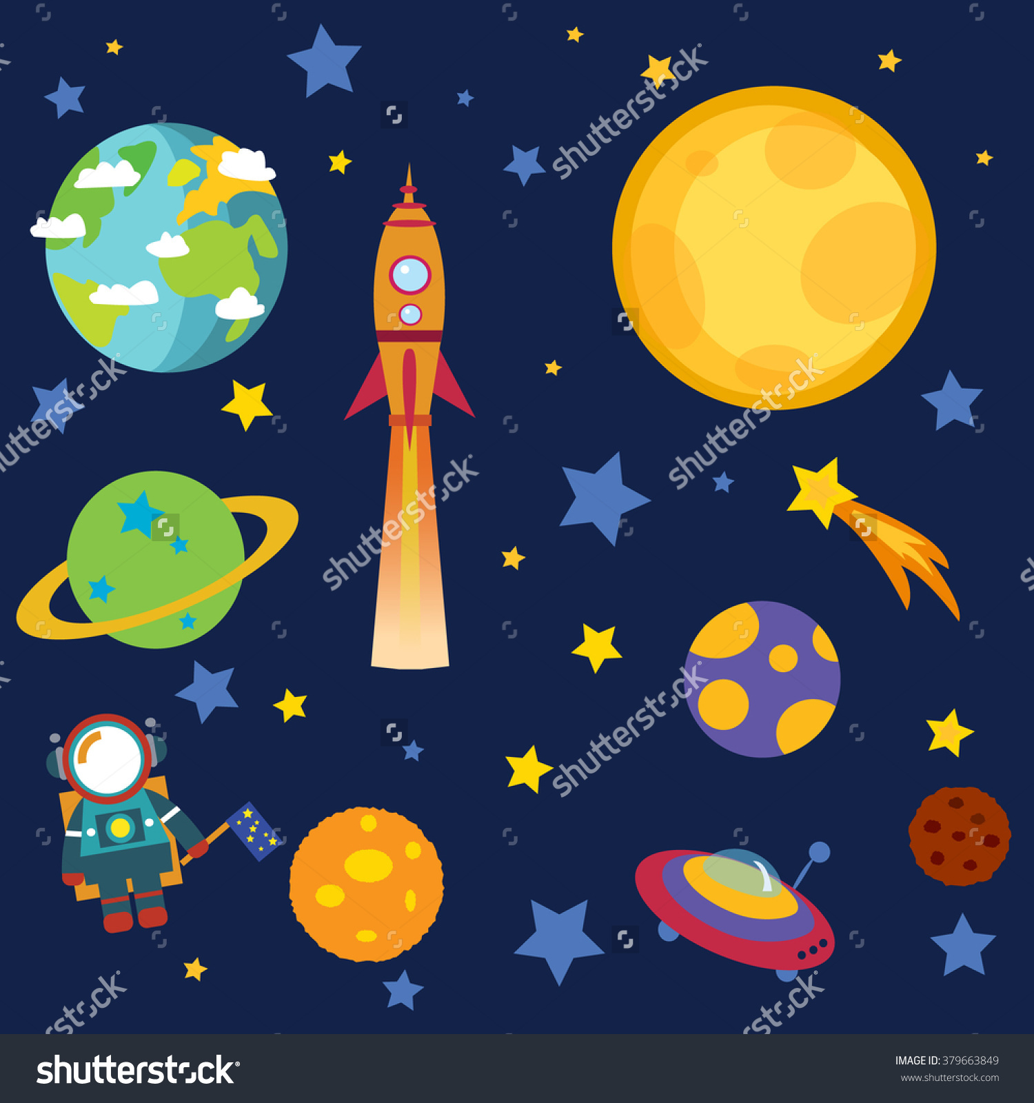 Outer Space Stars Moon Planets Astronaut Stock Vector 379663849.