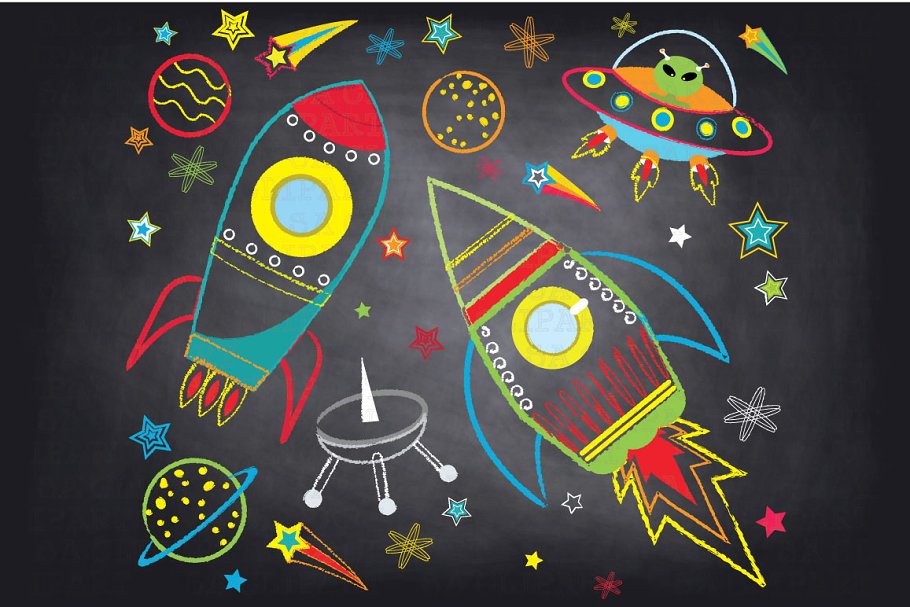 Chalkboard Outer space clipArt.