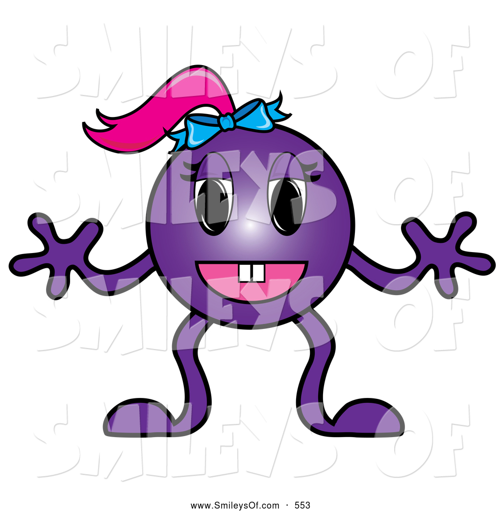 Vector Smiley Clipart of an Outgoing Purple Emoticon Girl by Pams.