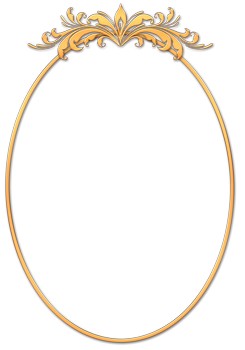 Oval gold frame cutouts with decorative elements.