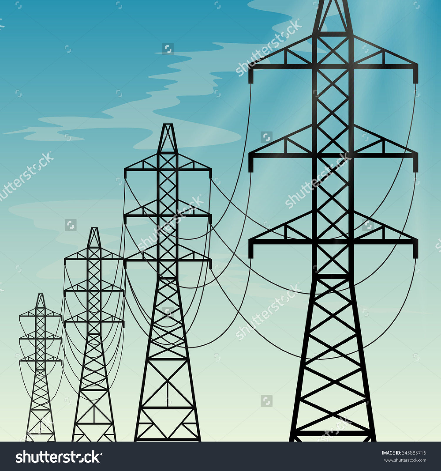 High Voltage Overhead Power Lines Stock Vector 345885716.