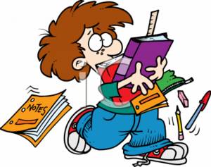 Clipart Picture of a School Boy Overloaded With Supplies.