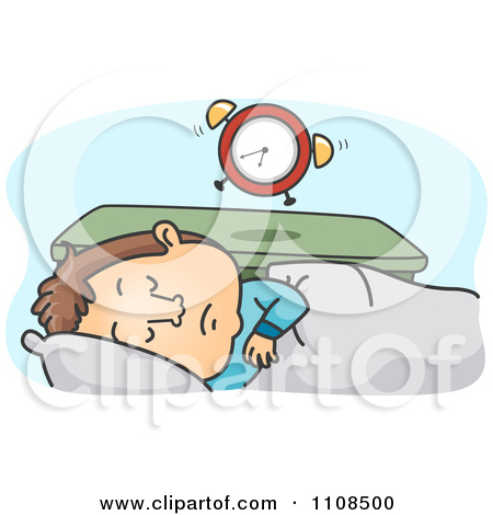 Clipart Tired Man Sleeping In And Ignoring His Alarm Clock.