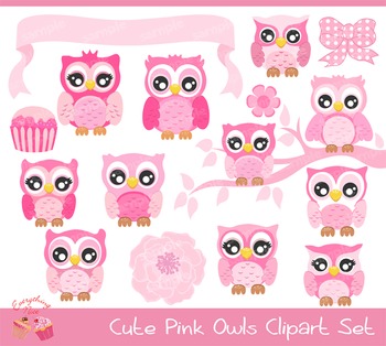 Cute Pink Owls Clipart.