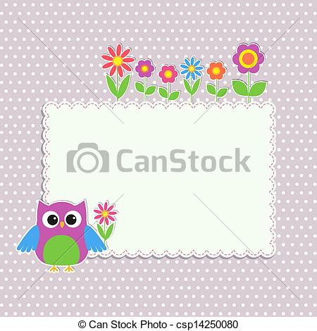 Vector of Frame with cute owl and flowers csp14250080.
