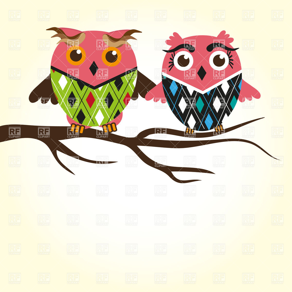 Owl On Branch Clip Art.