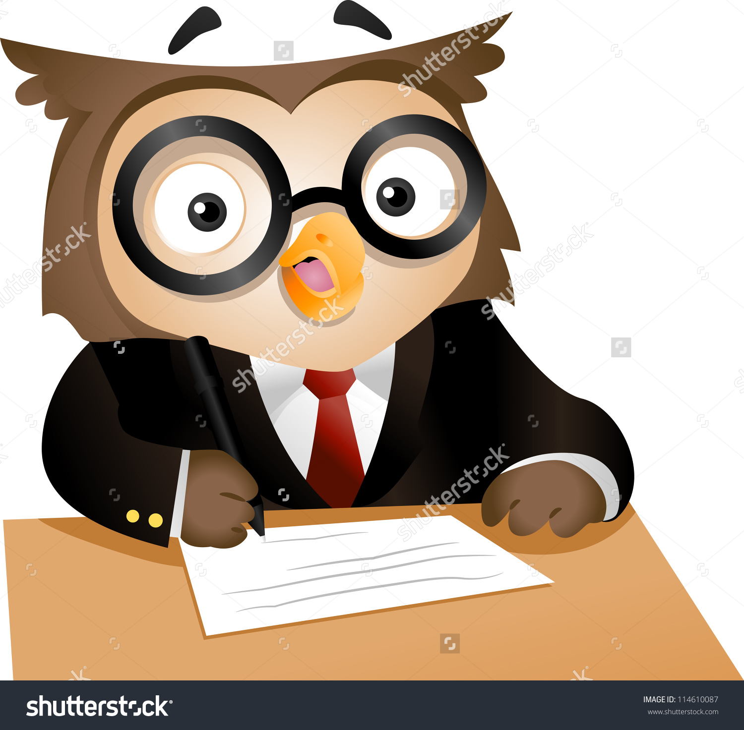 Illustration Nerdy Owl Writing On Piece Stock Vector 114610087.