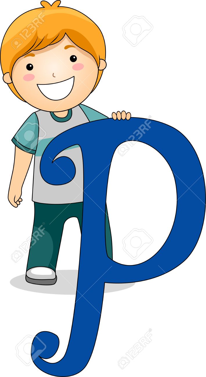 Illustration Of A Kid Standing Behind A Letter P Stock Photo.