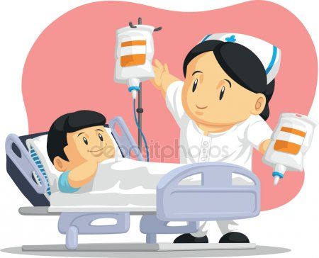 Dibujos animados de enfermera ayuda a paciente infantil.