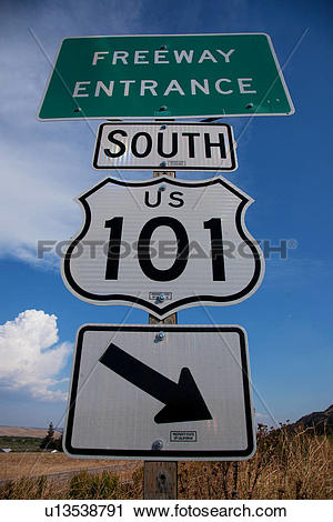 Stock Photography of Freeway Entrance sign to US Route 101 South.