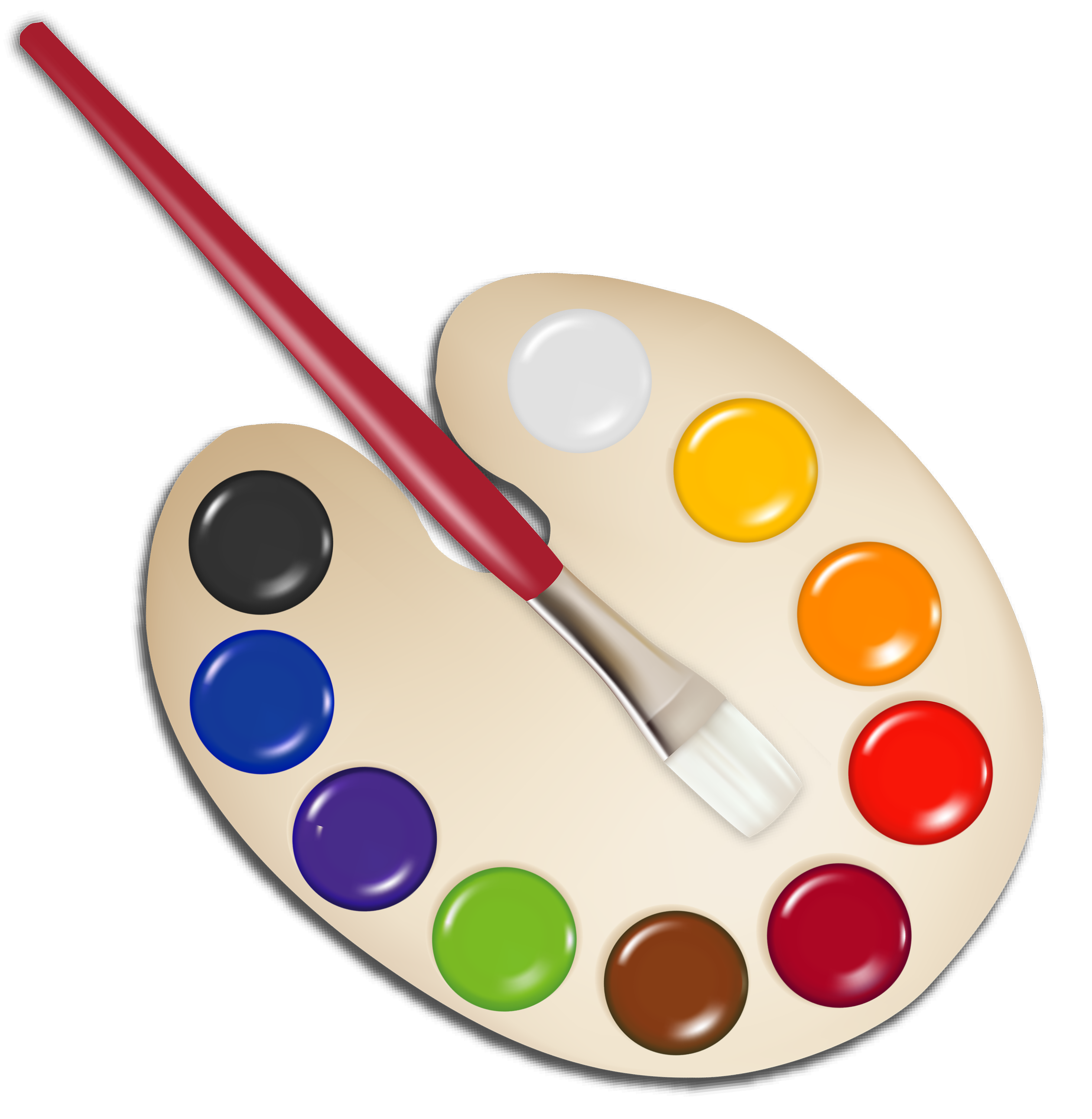 Palette with Paint Brush PNG Image.