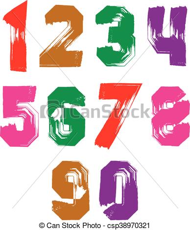 Vector Illustration of Bright hand painted daub numerals.